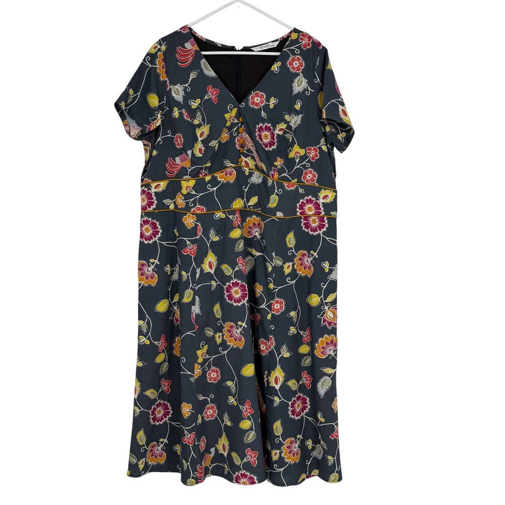 eShakti Custom Floral Print Short Sleeve‎ Midi Dress Women V Neck Button Detail